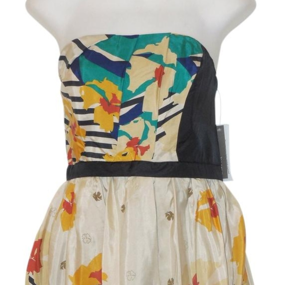 Multi Color Silk Strapless Cocktail Dress - 10